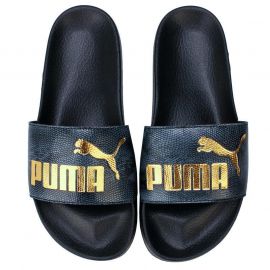 Boty Puma Womens Leadcat Snake Lux Slide Sandals Black Gold