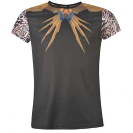 Tričko Fabric Feather Print T Shirt Mens Black/Gold